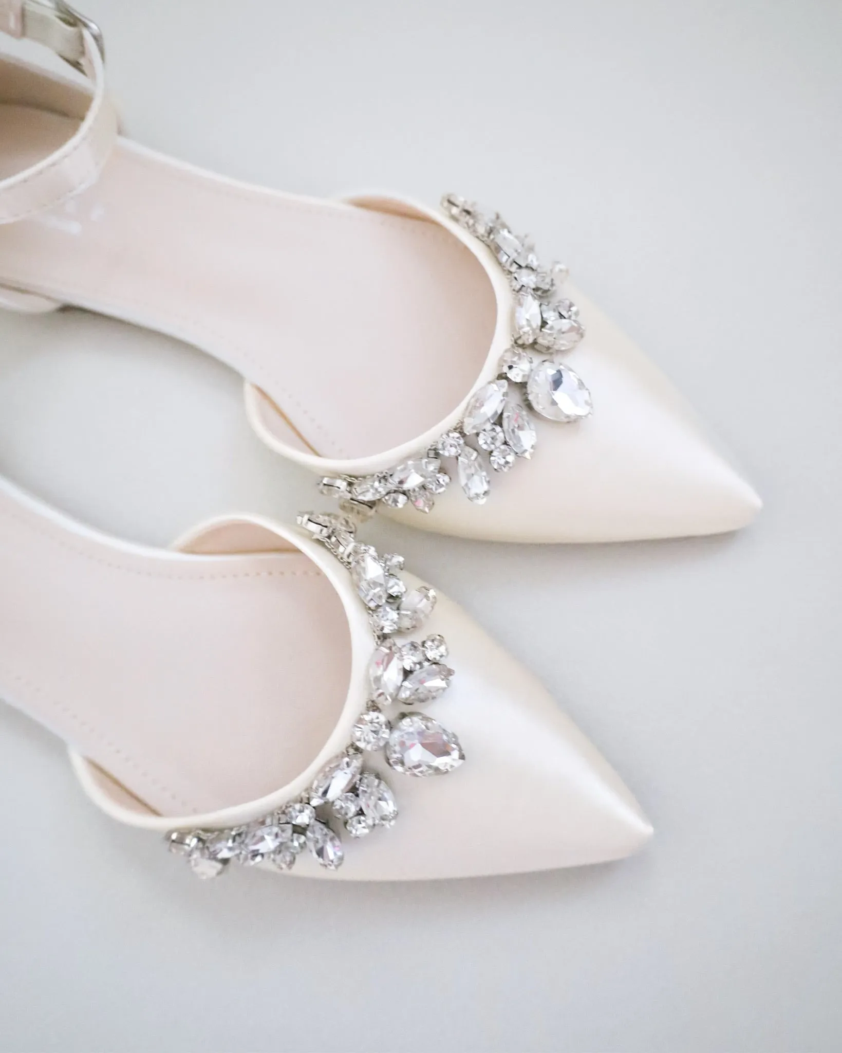 Satin Pointy Toe Flats with Teardrop Rhinestones Embellishments