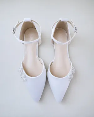 Satin Pointy Toe Wedding Flats with Rhinestones Chassia Flower