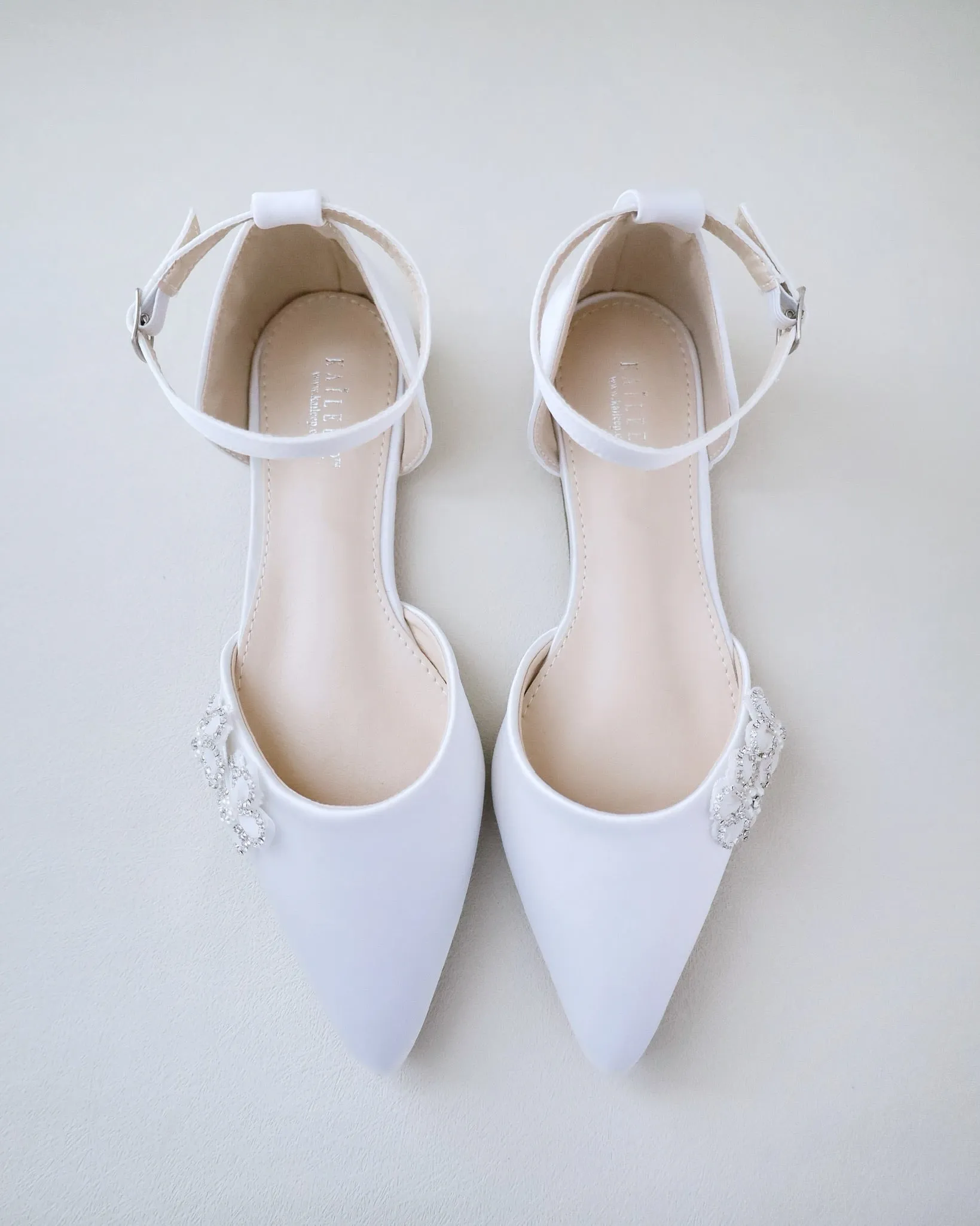 Satin Pointy Toe Wedding Flats with Rhinestones Chassia Flower