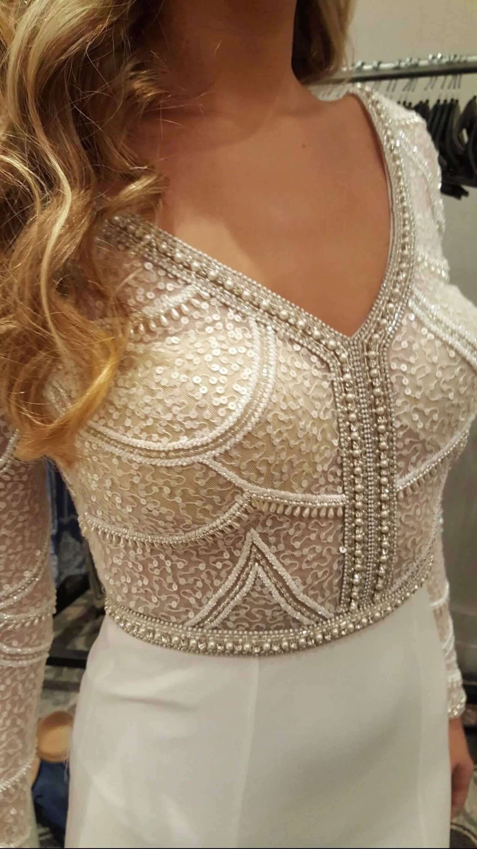 Scoop Back Mix Beading on Sequin Lace Fit & Flare Wedding Dress Paris