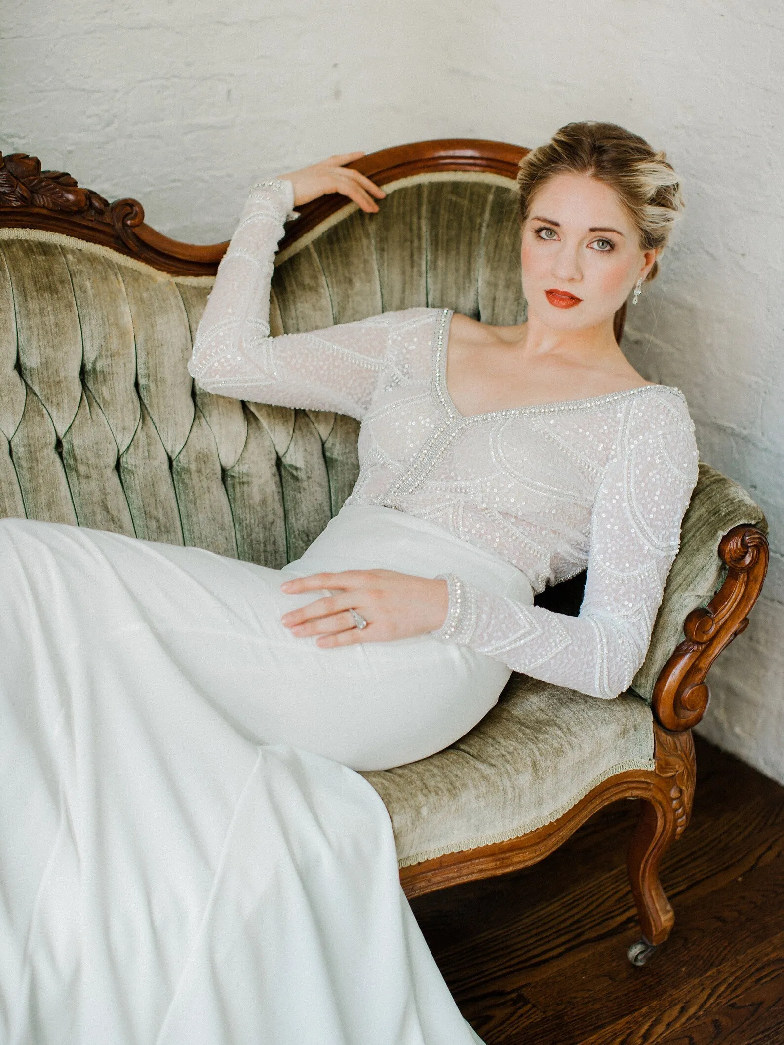 Scoop Back Mix Beading on Sequin Lace Fit & Flare Wedding Dress Paris