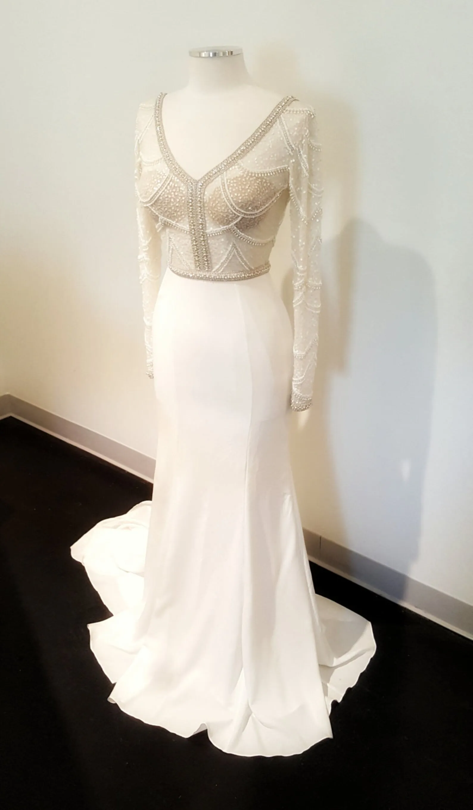 Scoop Back Mix Beading on Sequin Lace Fit & Flare Wedding Dress Paris