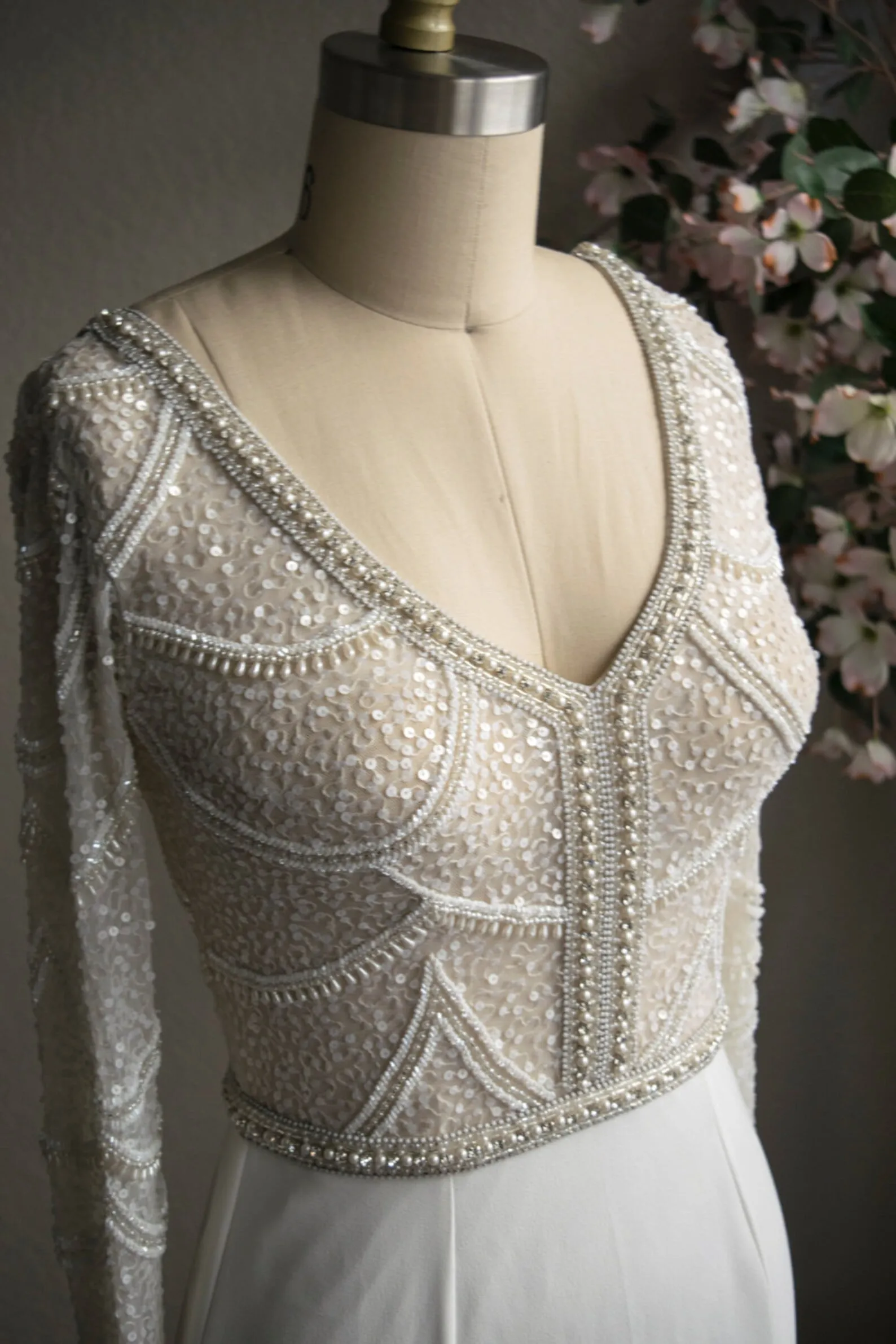 Scoop Back Mix Beading on Sequin Lace Fit & Flare Wedding Dress Paris