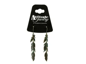 Set of teal feather dangle earrings with fishhook back