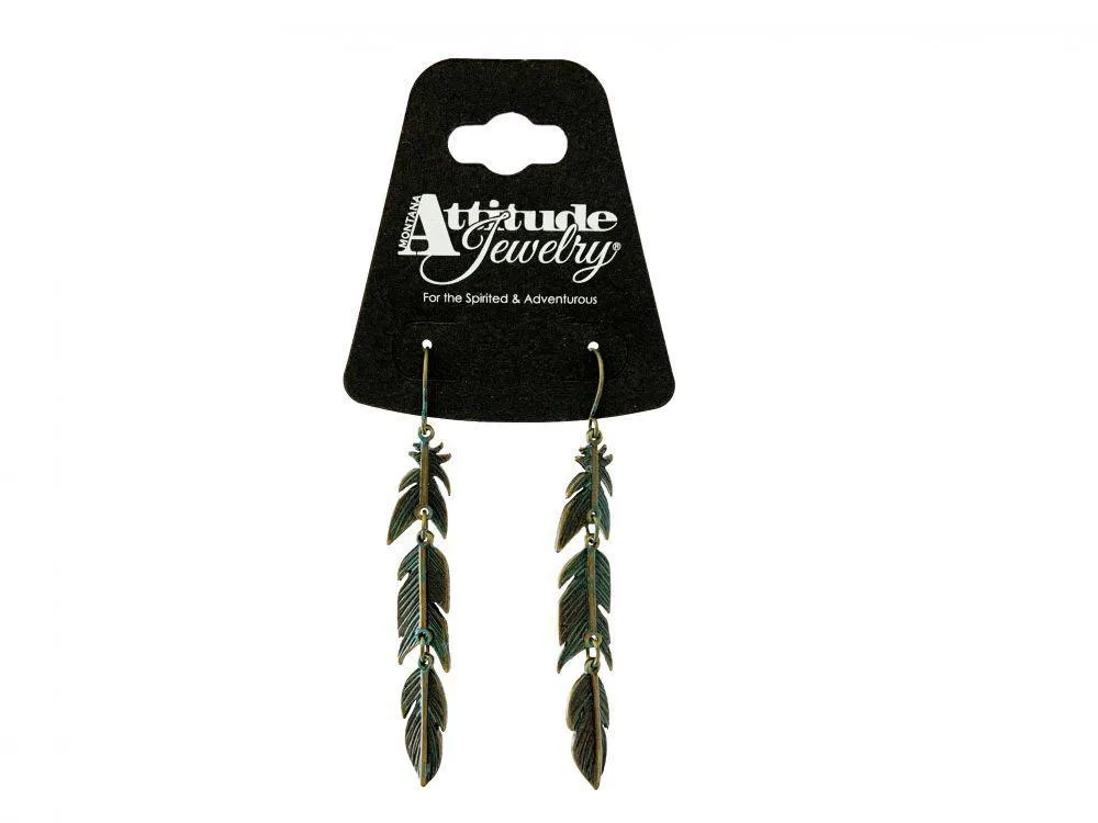Set of teal feather dangle earrings with fishhook back