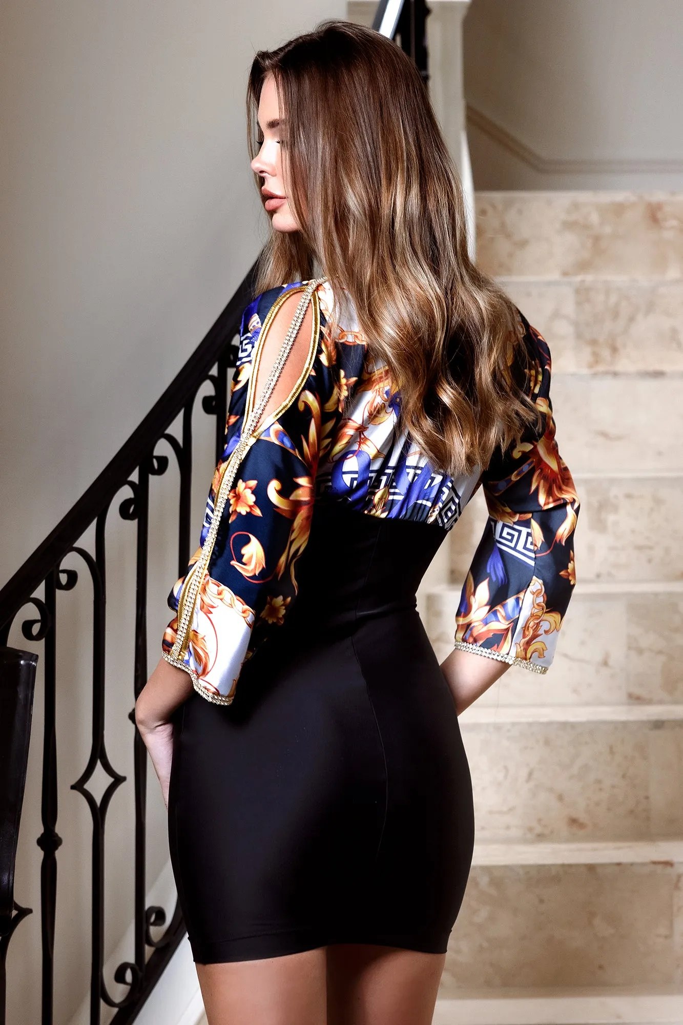 Sheer Versa blue printed silk bandage - Short Cocktail Dress