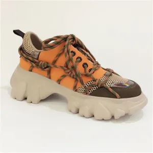 Shoes Woman Cross-tied Color Blocking Women Shoes Mesh Zapatos De Mujer Chunky Sole Shoes Height Increasing Trainers Shoes New