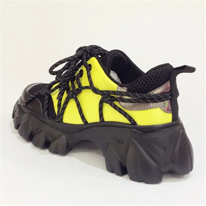 Shoes Woman Cross-tied Color Blocking Women Shoes Mesh Zapatos De Mujer Chunky Sole Shoes Height Increasing Trainers Shoes New