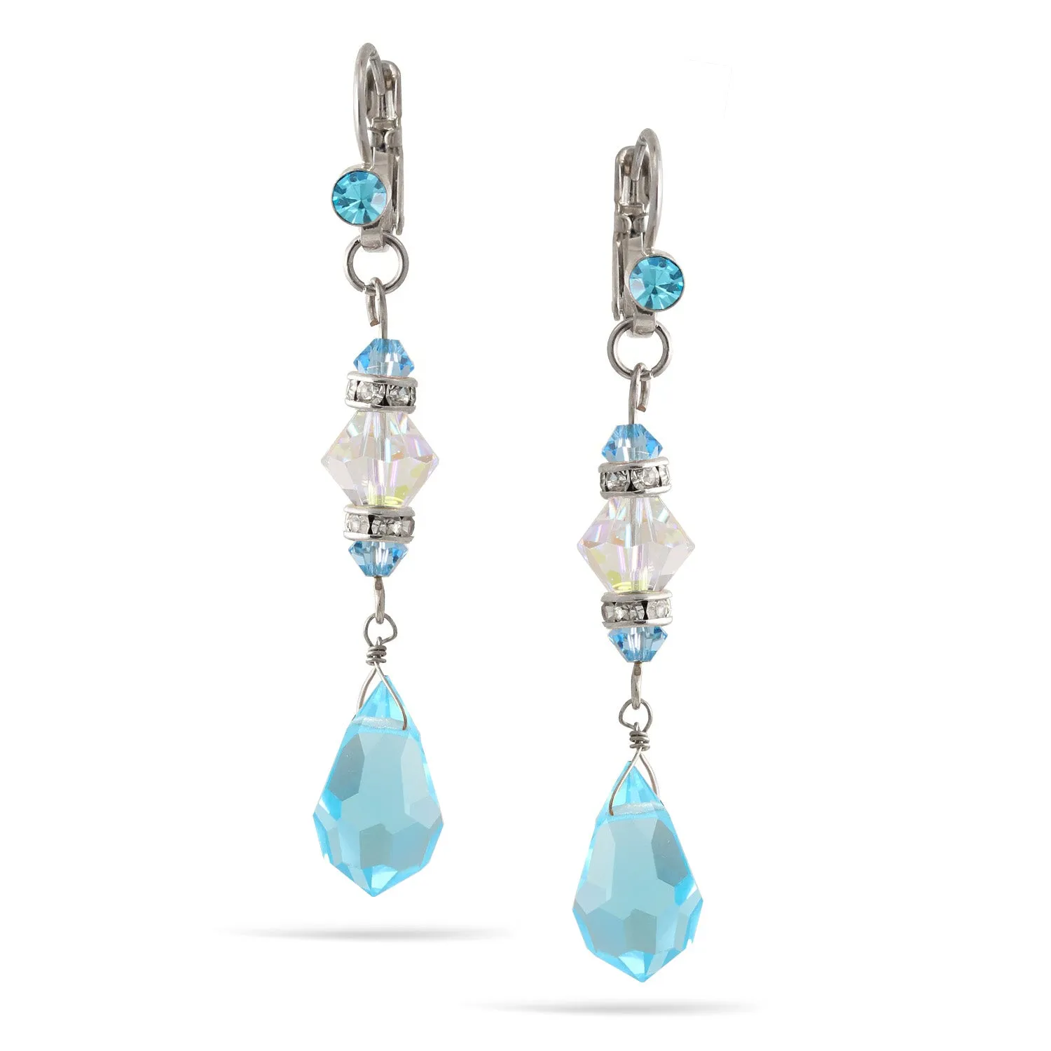 SILVER BLUE CRYSTAL DROP EARRINGS #FW-E40725SCLB (XB2)