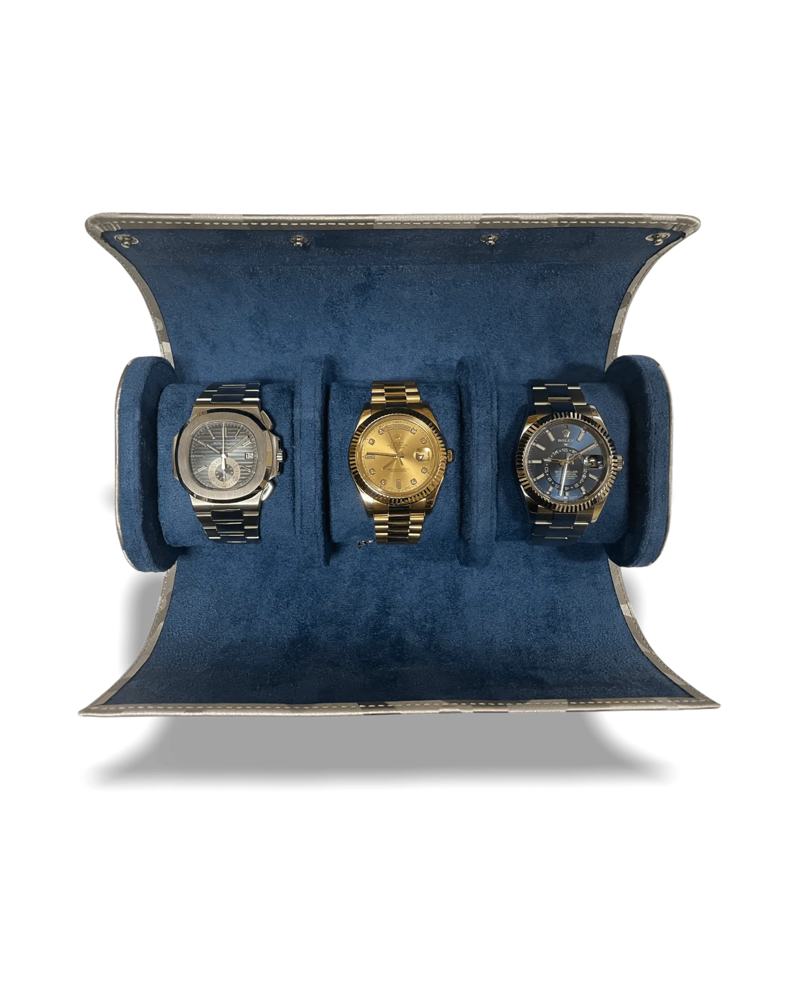 Silver Camouflage Watch Roll - Three Slot (Watches shown in pictures are sold separately)