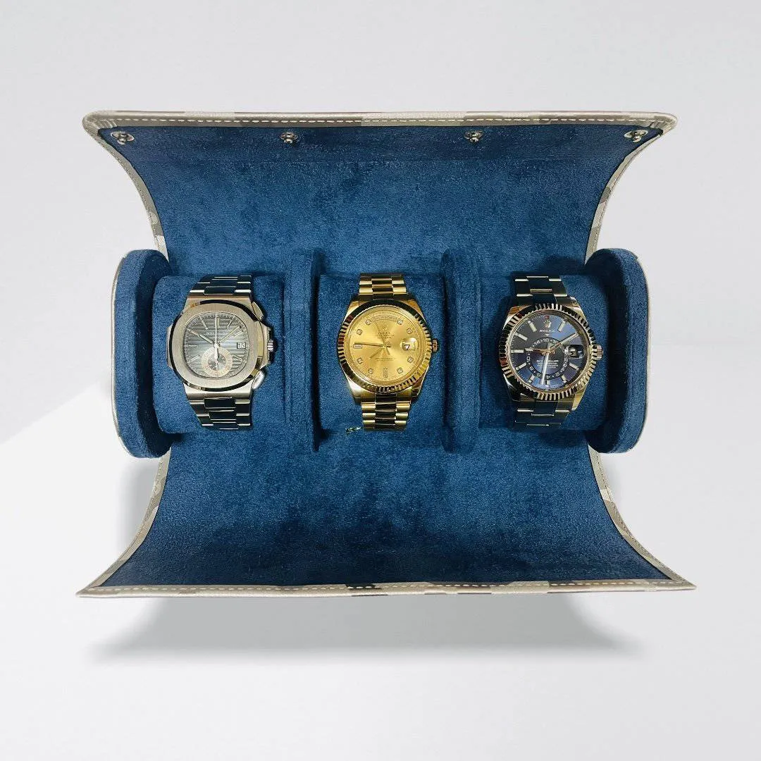 Silver Camouflage Watch Roll - Three Slot (Watches shown in pictures are sold separately)