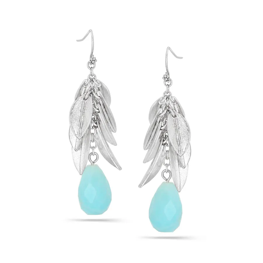 SILVER LEAF TURQUOISE STONE DROP  EARRINGS #170AQ3501 (4C1)