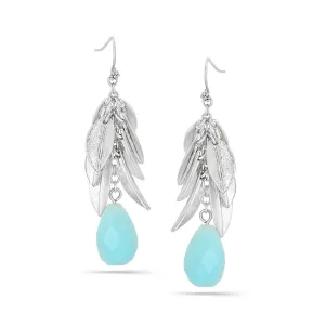 SILVER LEAF TURQUOISE STONE DROP  EARRINGS #170AQ3501 (4C1)