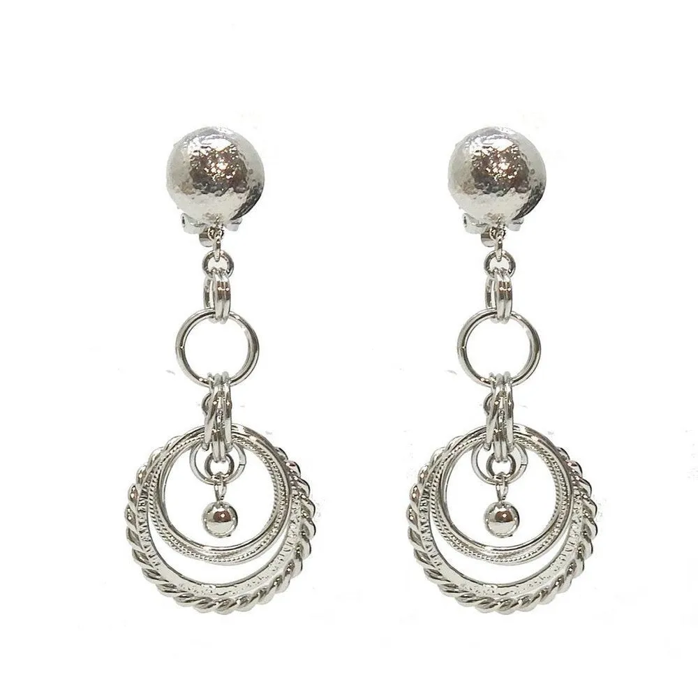 Silver Link Chandelier Clip Earrings