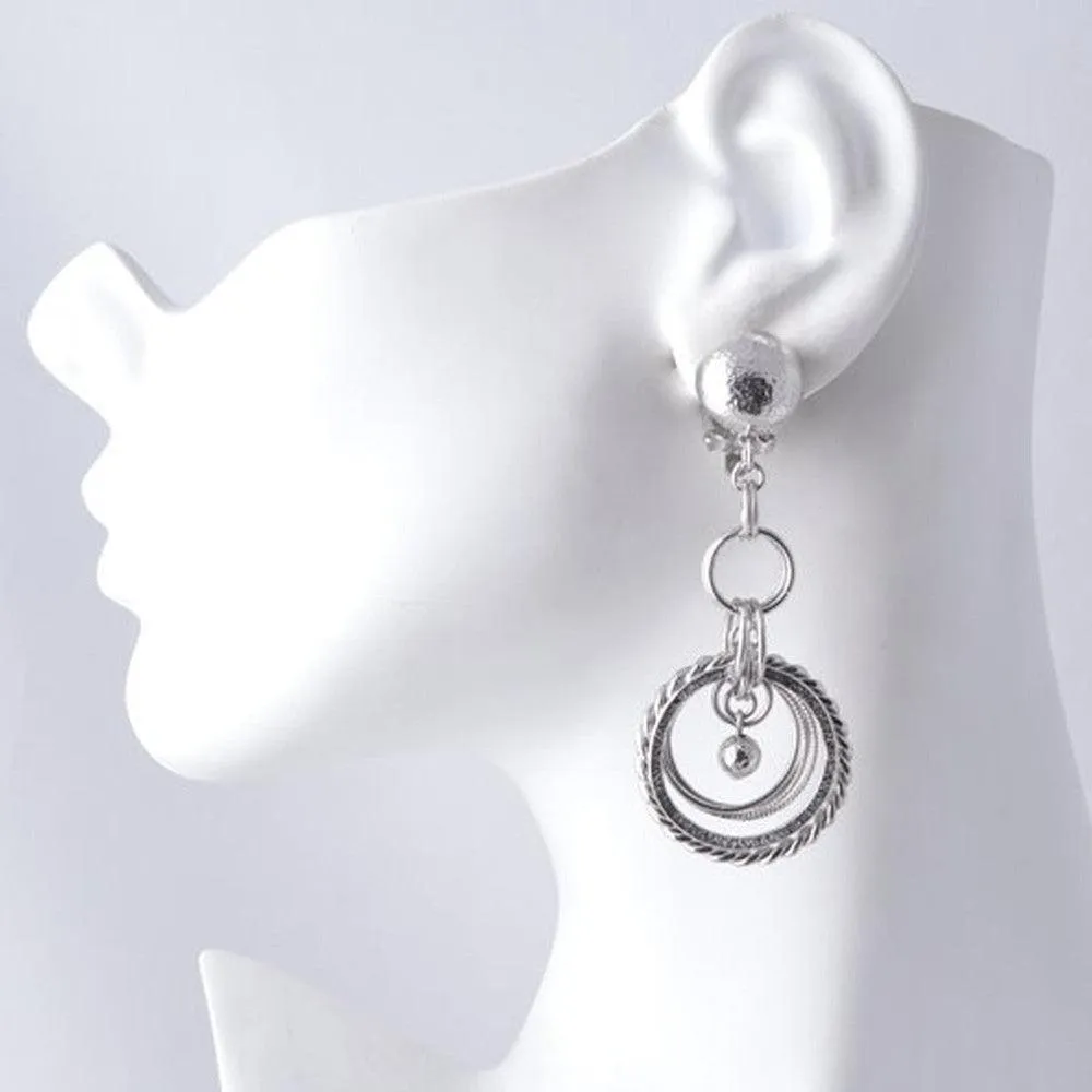 Silver Link Chandelier Clip Earrings