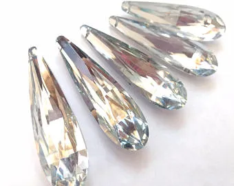 Silver Long Teardrop Chandelier Crystals Pendants, Pack of 5