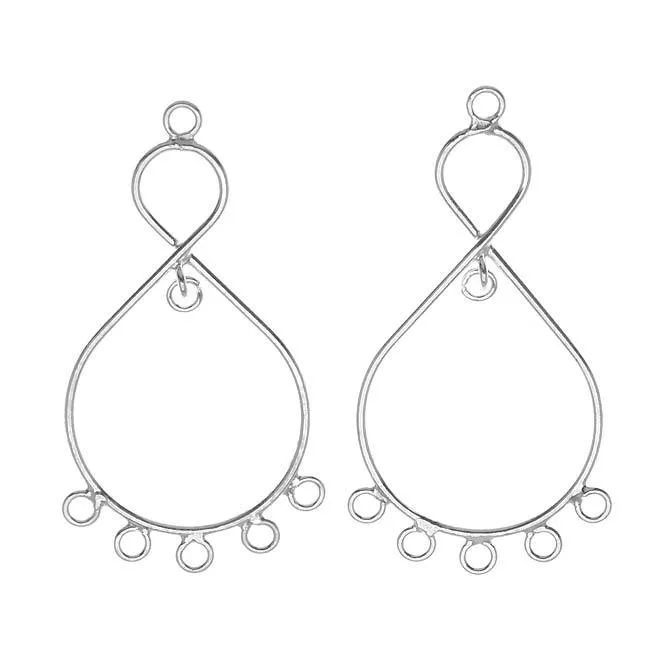 Silver Teardrop Chandelier Earrings Findings 37mm, 1 Pair