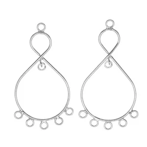 Silver Teardrop Chandelier Earrings Findings 37mm, 1 Pair