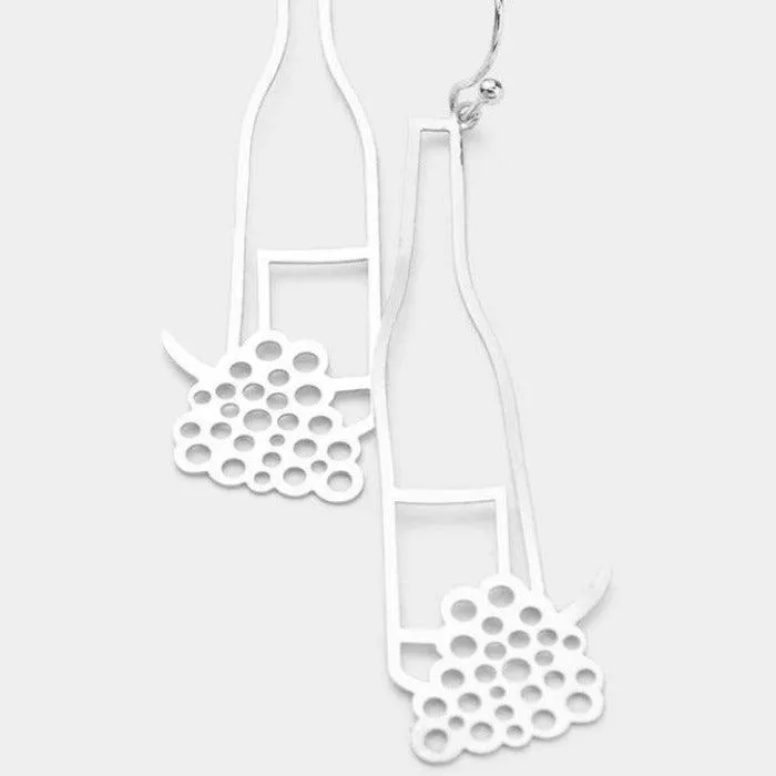 Silver Tone Grape Champagne Dangle Earrings