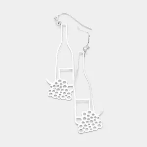 Silver Tone Grape Champagne Dangle Earrings
