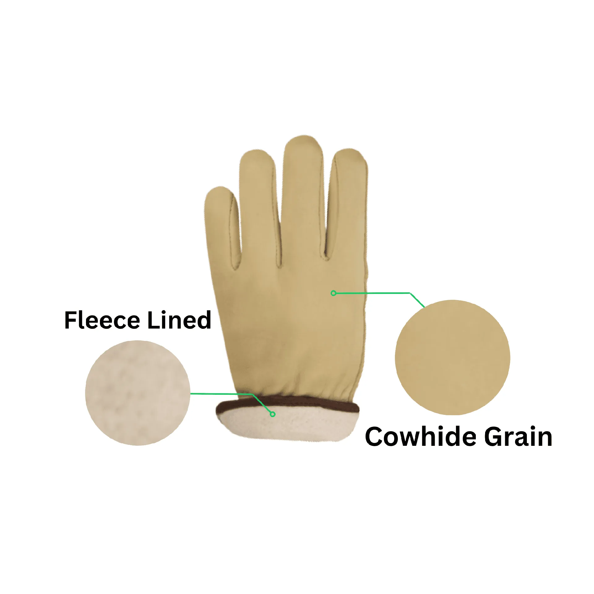 Single Pair - Fleece Lined Standard Cowhide Driver Glove