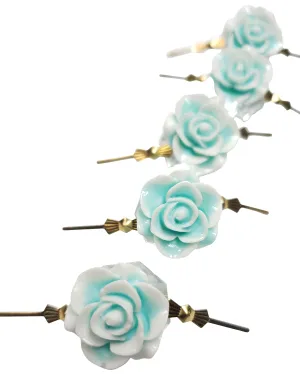 Sky Blue and White Chandelier Roses Pack of 5 Crystals, Shabby Chic Rose Chandelier Decoration 82B