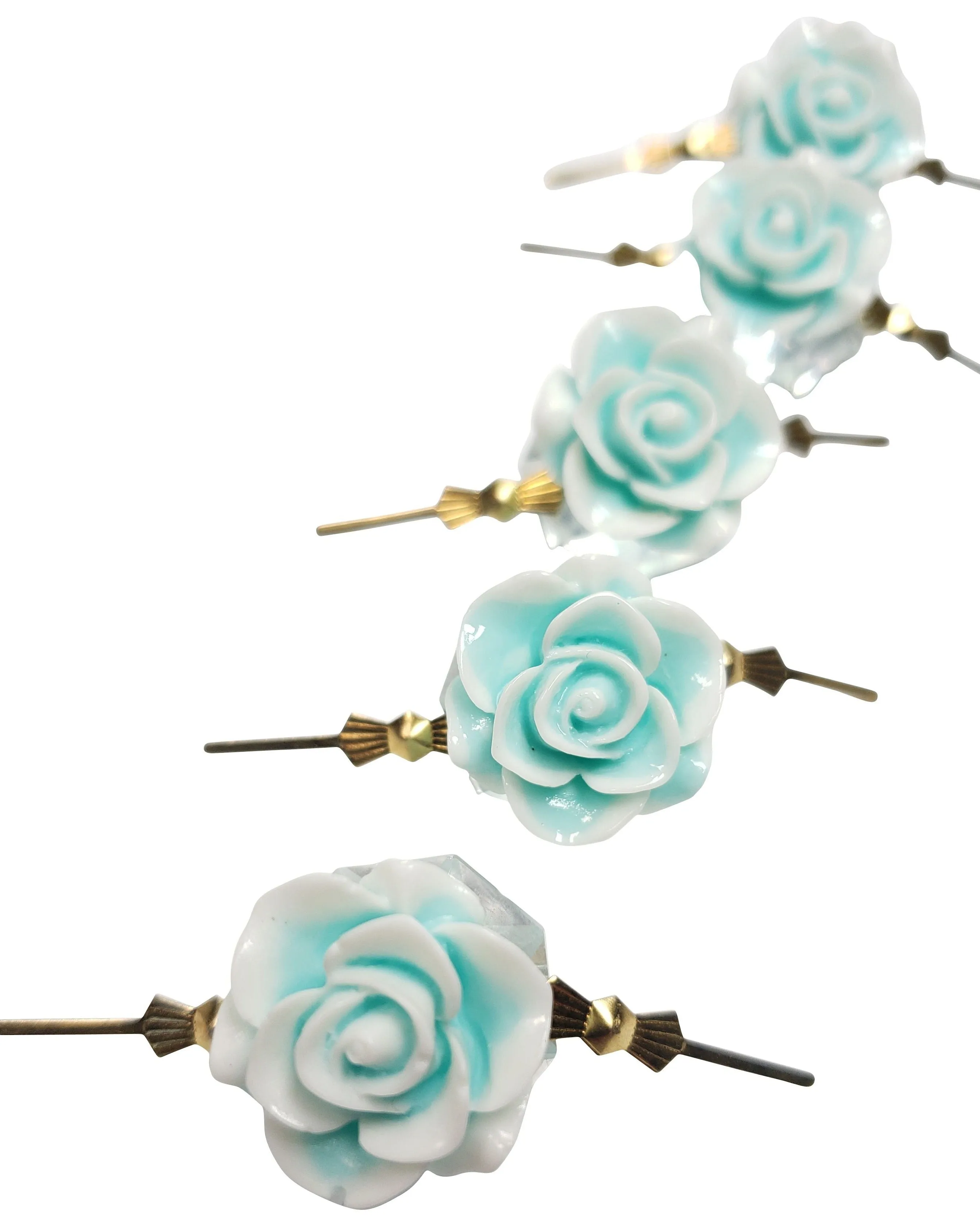 Sky Blue and White Chandelier Roses Pack of 5 Crystals, Shabby Chic Rose Chandelier Decoration 82B