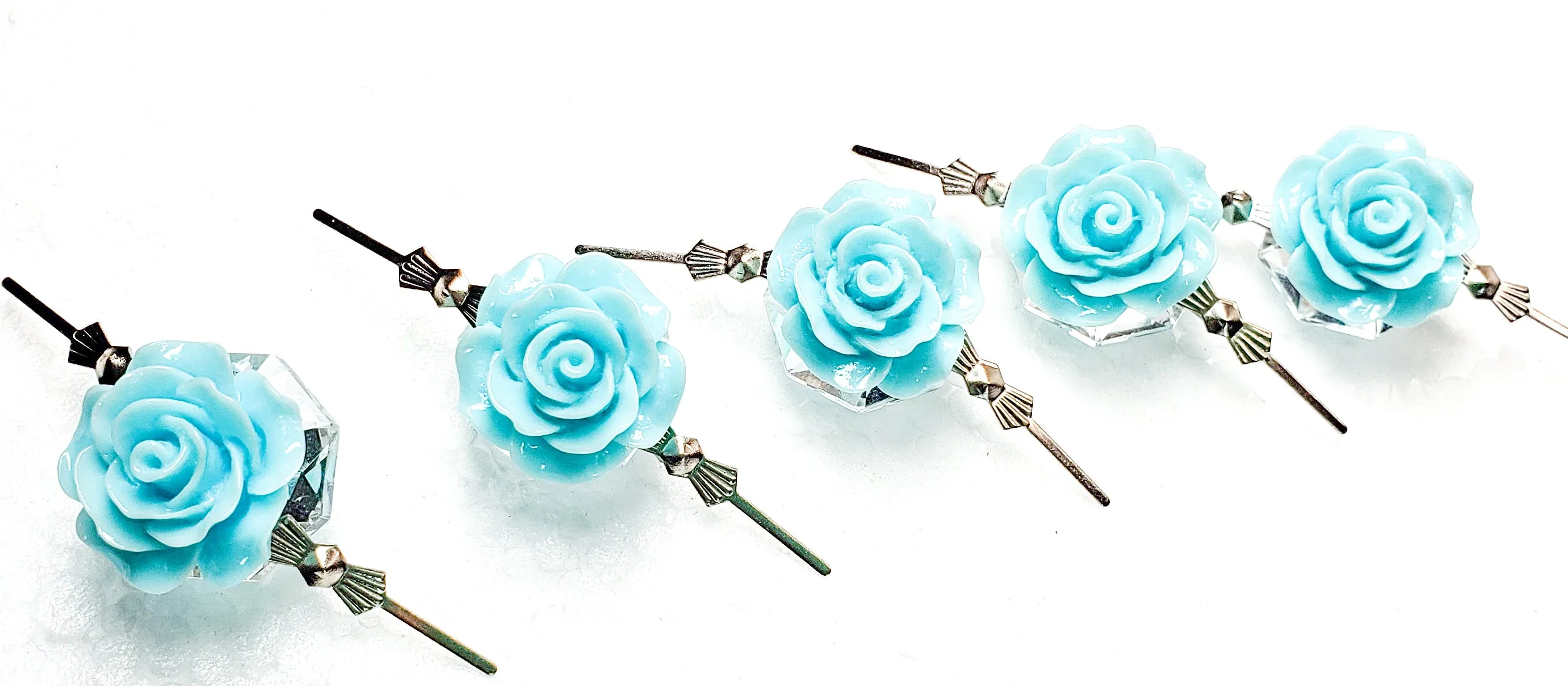 Sky  Blue Chandelier Roses Pack of 5 Crystals, Shabby Chic Rose Chandelier Decoration 81i