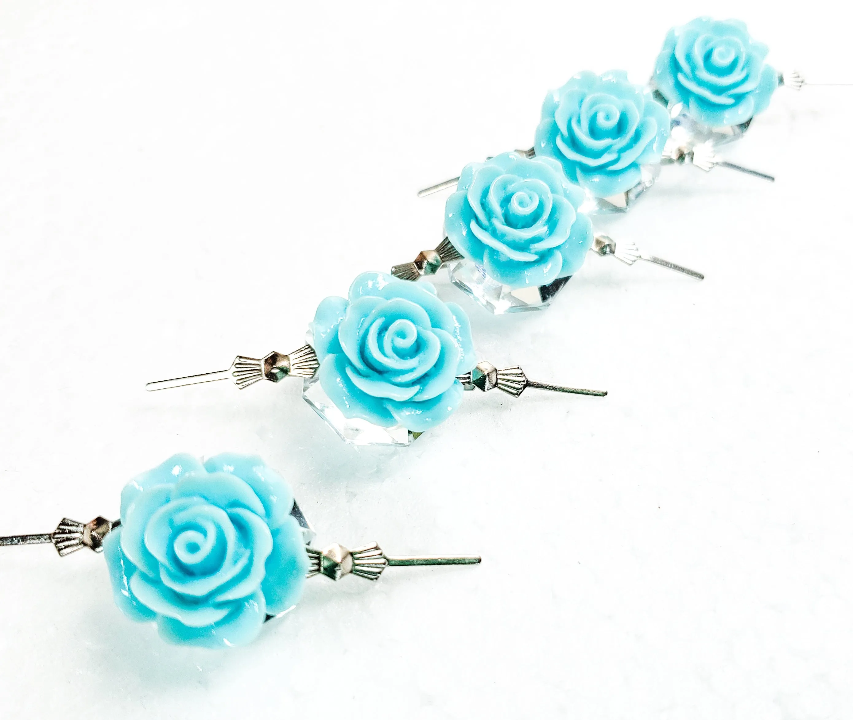 Sky  Blue Chandelier Roses Pack of 5 Crystals, Shabby Chic Rose Chandelier Decoration 81i