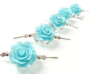 Sky  Blue Chandelier Roses Pack of 5 Crystals, Shabby Chic Rose Chandelier Decoration 81i