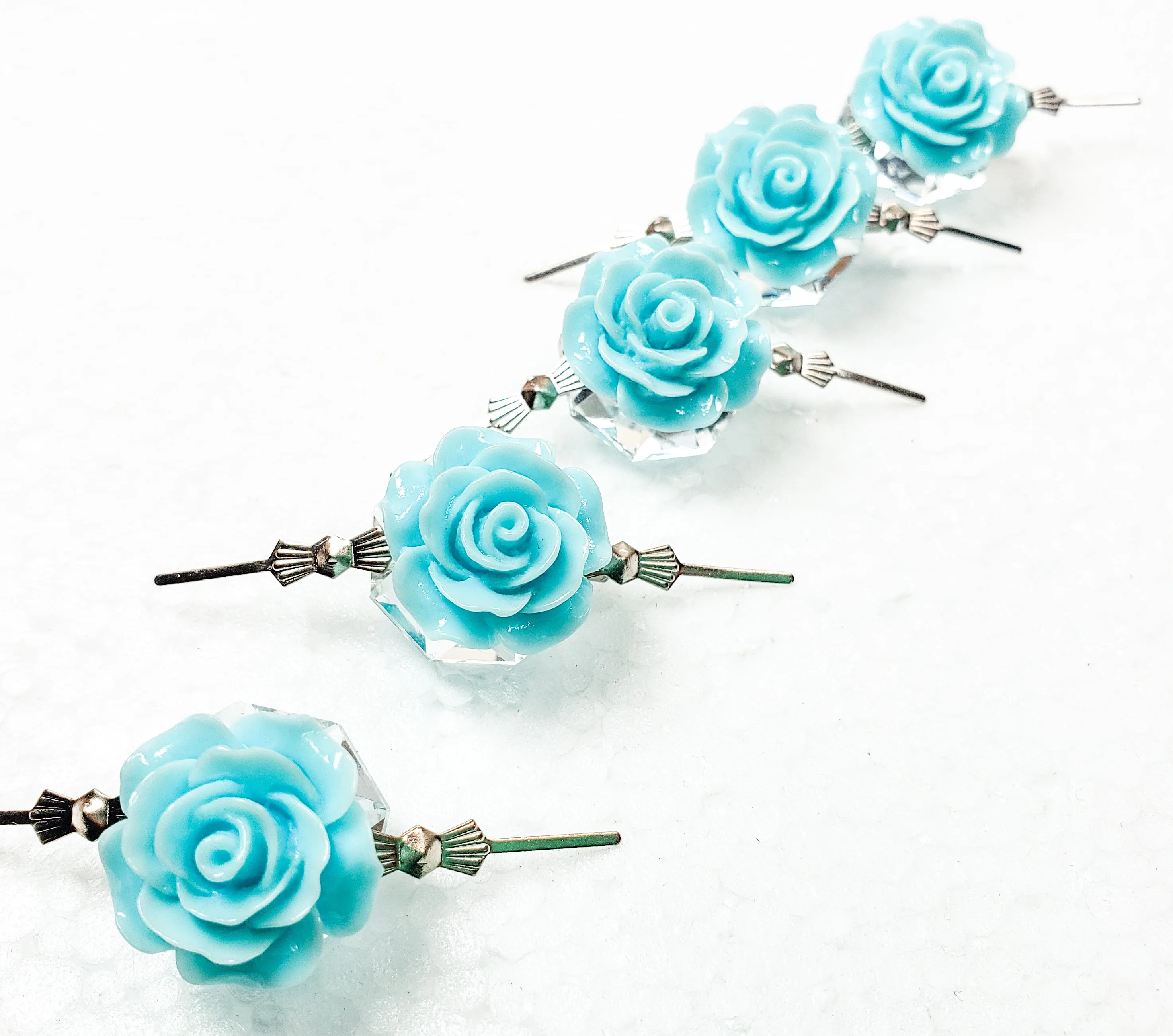 Sky  Blue Chandelier Roses Pack of 5 Crystals, Shabby Chic Rose Chandelier Decoration 81i