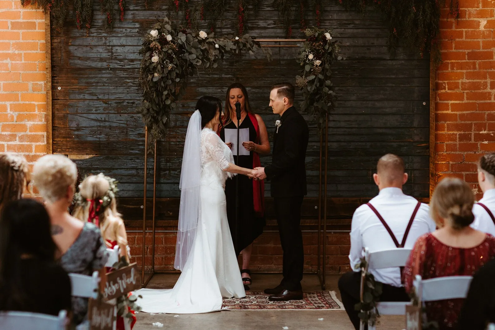 Sleek Crepe Fit & Flare Wedding Dress Andi with Lace Over-shirt