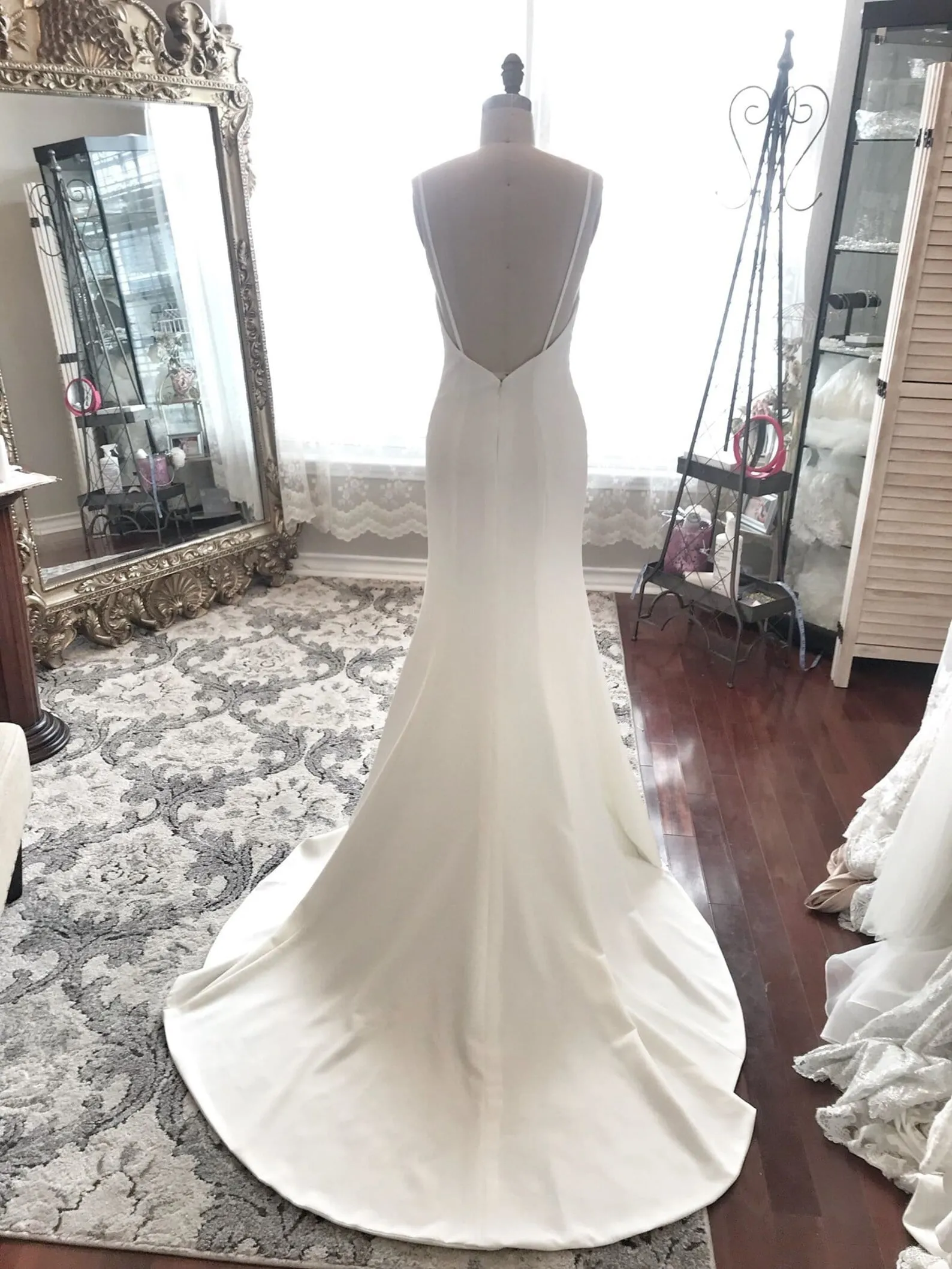 Sleek Crepe Fit & Flare Wedding Dress Andi with Lace Over-shirt