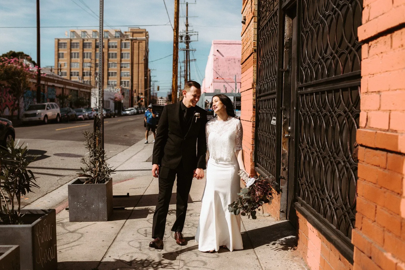 Sleek Crepe Fit & Flare Wedding Dress Andi with Lace Over-shirt