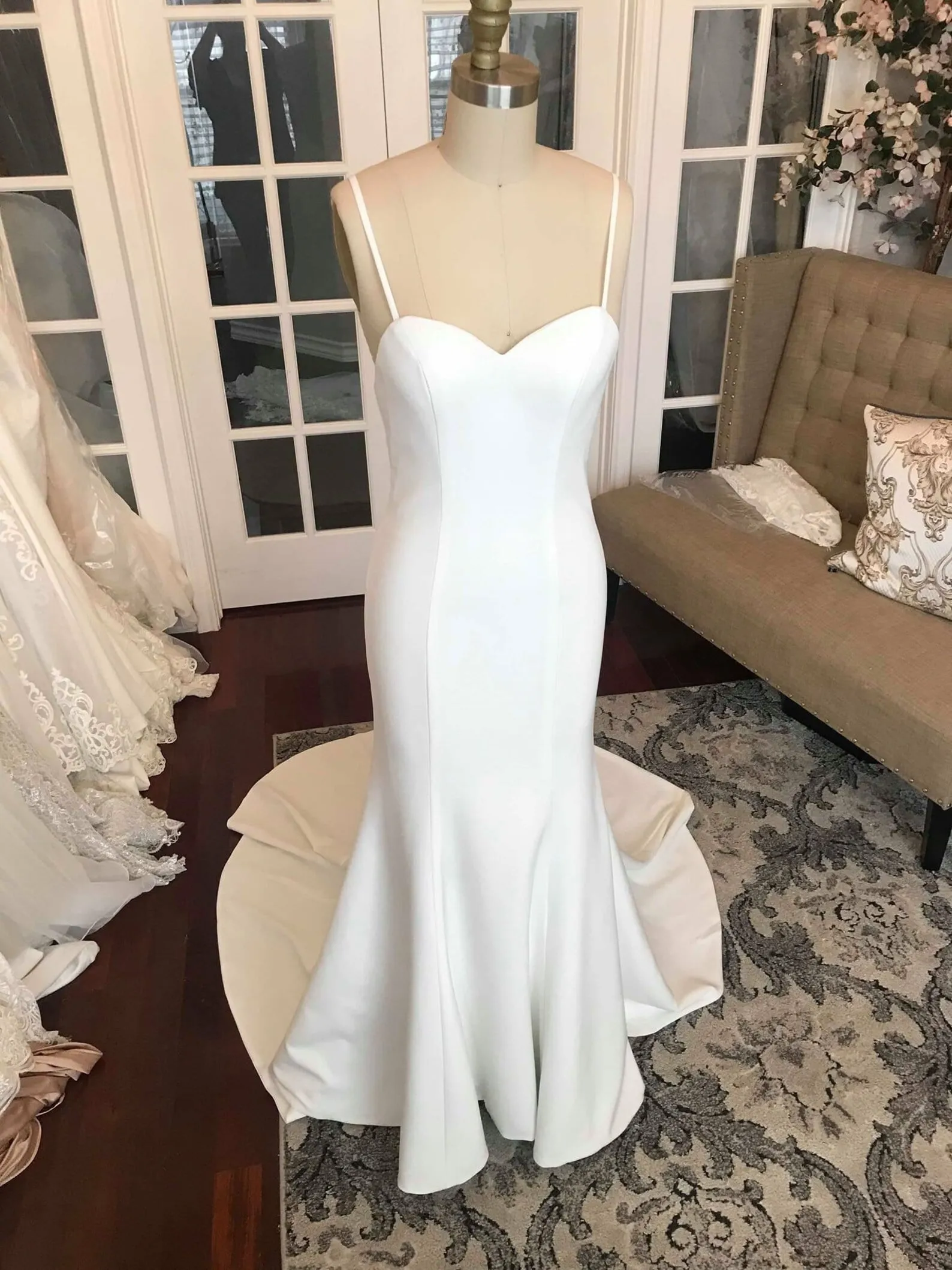 Sleek Crepe Fit & Flare Wedding Dress Andi with Lace Over-shirt