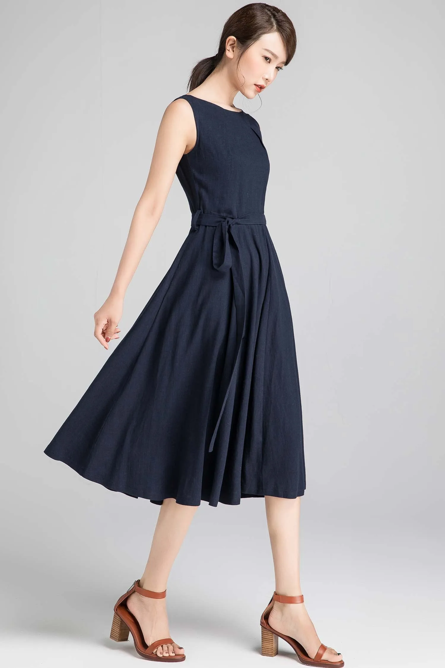 Sleeveless Linen Midi Dress