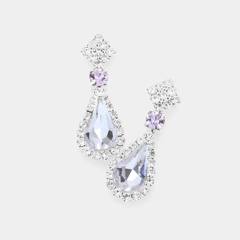 Small Amethyst Teardrop Rhinestone Accented Dangle Earrings | Earrings for Little Girls|  585559