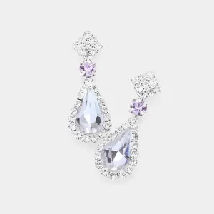 Small Amethyst Teardrop Rhinestone Accented Dangle Earrings | Earrings for Little Girls|  585559