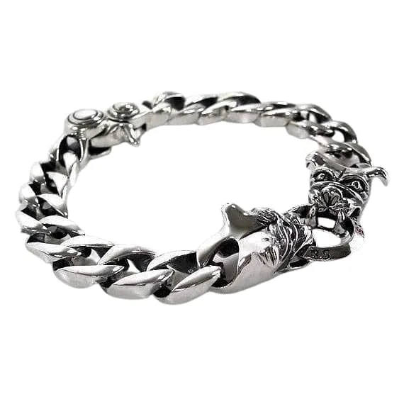 Small Bulldog Head 925 Sterling Silver Bracelet