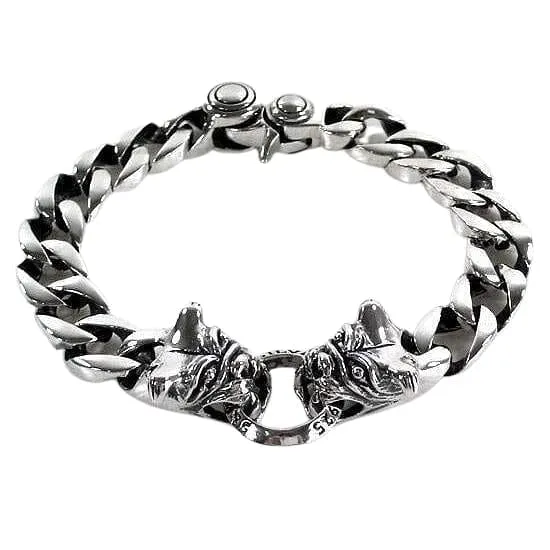 Small Bulldog Head 925 Sterling Silver Bracelet
