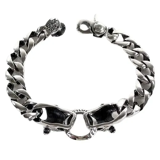 Small Bulldog Head 925 Sterling Silver Bracelet