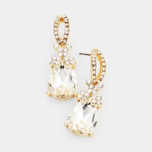 Small Clear Crystal Teardrop Dangle Earrings   | 417810