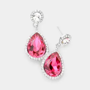 Small Fuchsia Crystal And Rhinestone Trimmed Dangle Earrings  | 468292