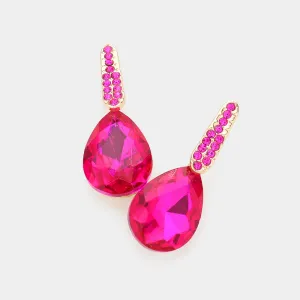 Small Fuchsia Teardrop and Rhinestone Dangle Pageant Earrings | Interview Earrings  |  615340