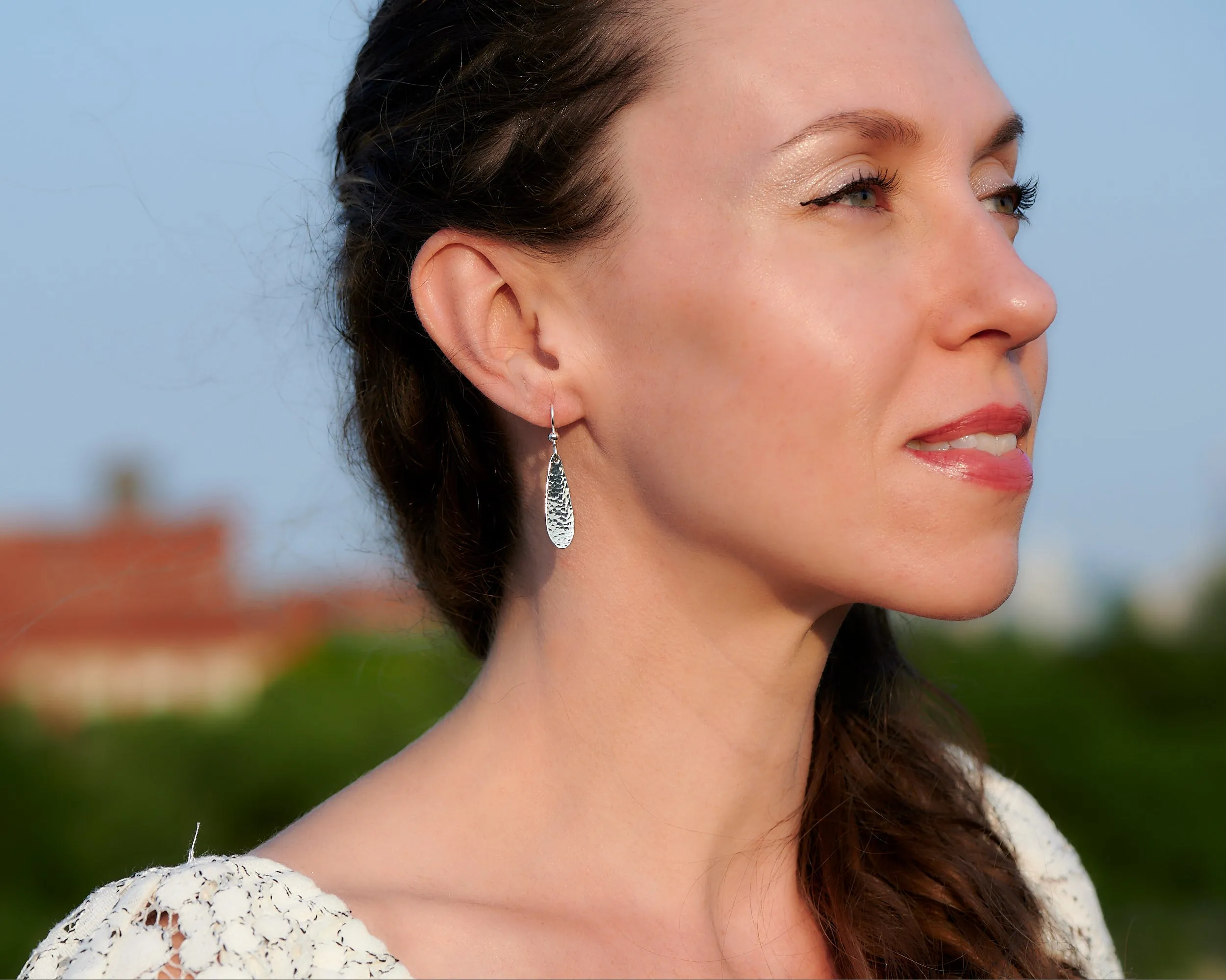 Small Hammered Teardrop Earrings