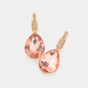 Small Peach Teardrop and Rhinestone Dangle Pageant Earrings | Interview Earrings  |  615342