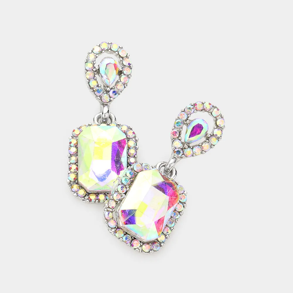Small Square AB Dangle Pageant Earrings | Interview Earrings | 609782