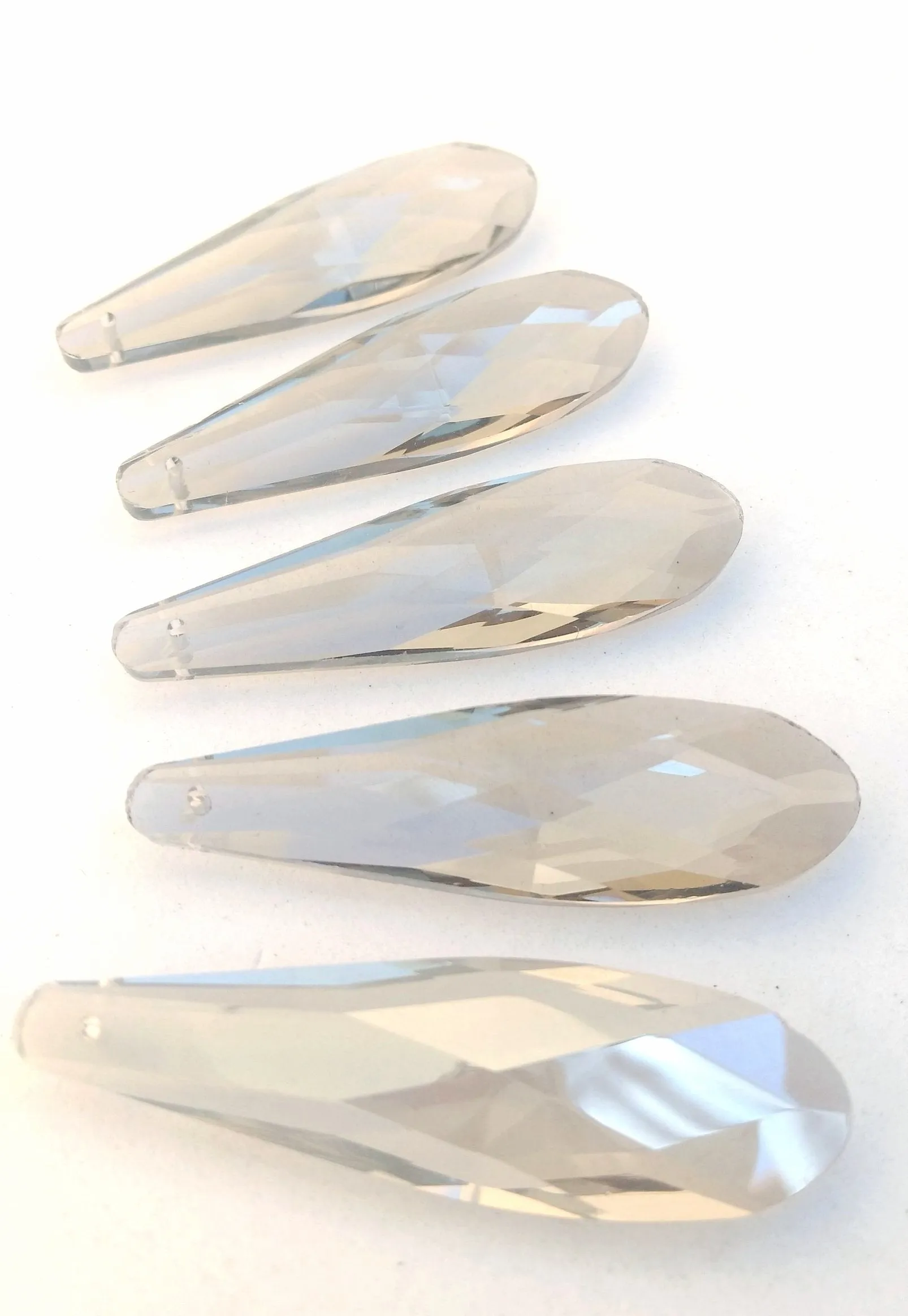 Soft Grey Long Teardrop Chandelier Crystals Pendants, Pack of 5