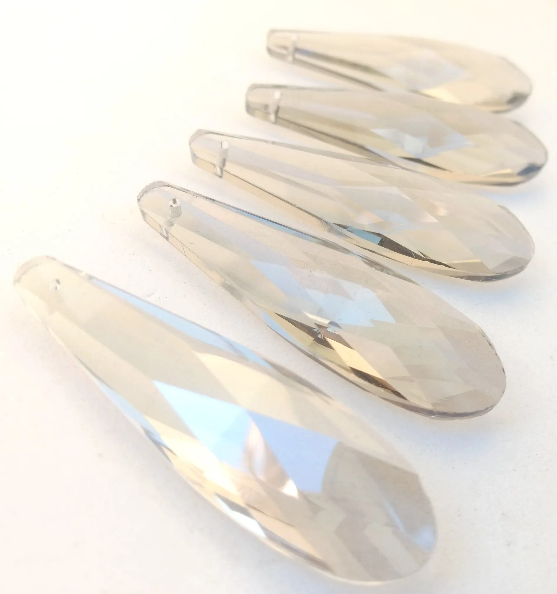 Soft Grey Long Teardrop Chandelier Crystals Pendants, Pack of 5
