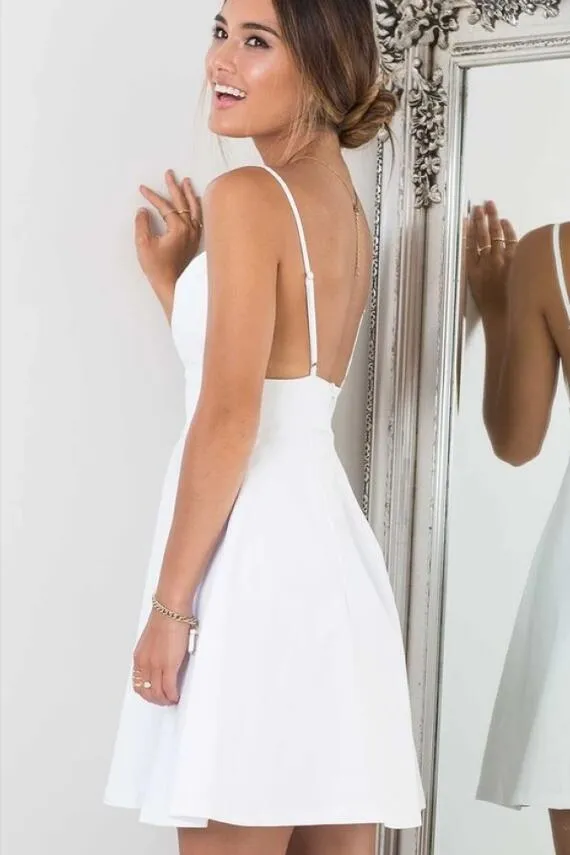 Spaghetti Straps Little White Dress Cocktail Party